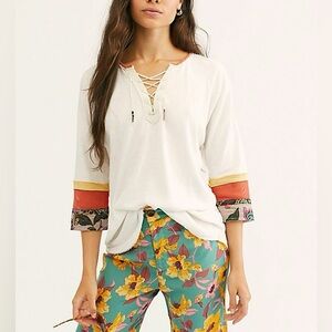 Free People Blitz Embroidered Long Sleeve Tee Women Size Large NWT